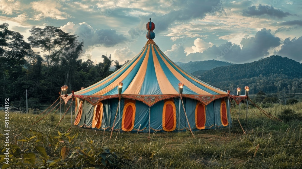 Colorful illustrations of a circus tent.
Colorful illustrations of a circus tent.