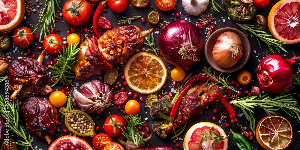 Close-up background of food textures culinary scene