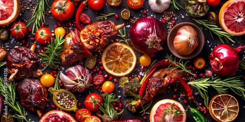 Close-up background of food textures culinary scene photo