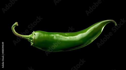 Isolated green chili pepper with vivid color and detailed texture, studio lighting, suitable for high-end food photography photo