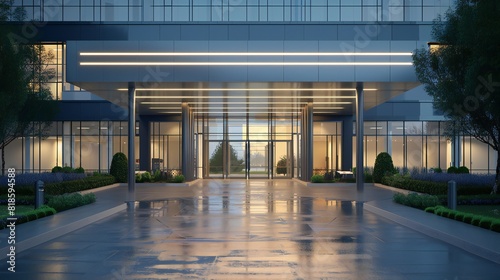 The grandeur of the hospital entrance, enhanced by strategic lighting and landscaping elements.