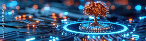 A conceptual image of a tree, its branches and leaves formed from elaborate microcircuits, illustrating the fusion of technology and nature photo