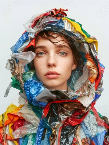 tendencia moda moda upcycling, retrato ropa hecha con basura y plÃ¡stico, nueva colecciÃ³n de ropa cambio climÃ¡tico, photo