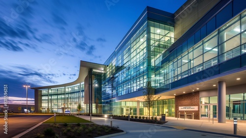 The hospital's exterior facade showcases a harmonious blend of form and function.