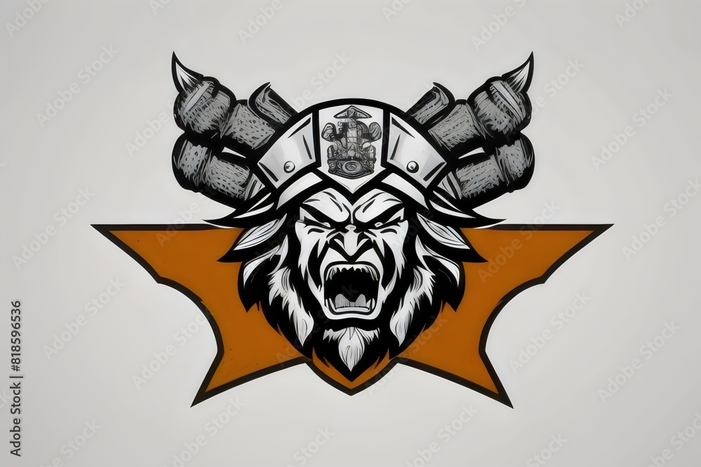 Obraz premium a flat vector style logo depicting An angry aboriginal chief for a sports team, rage, native, indian, indigenous, warrior