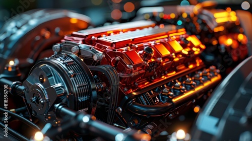 See a realistic digital representation of a powerful supercharged engine in this image mockup, Generated by AI photo