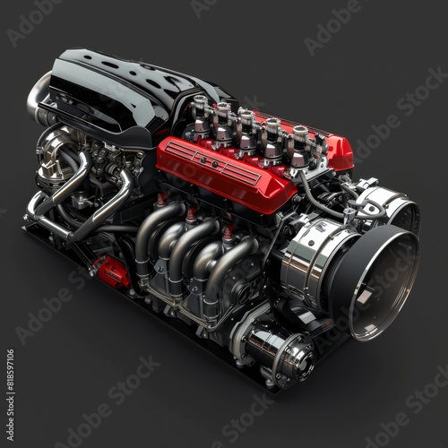 This image mockup showcases a powerful supercharged engine in all its glory, Generated by AI © No1else