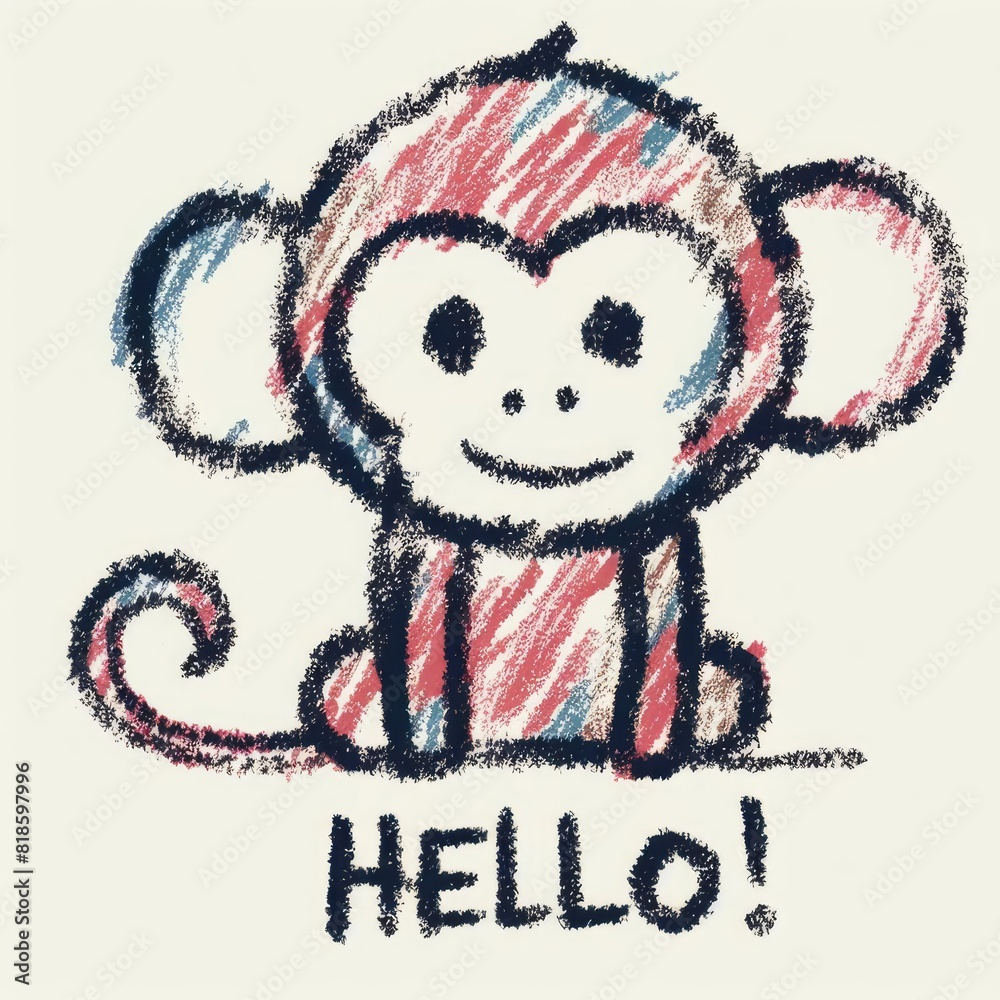 Child Drawing a Very Cute and Adorable Monkey Child Drawing a Very Cute and Adorable Monkey