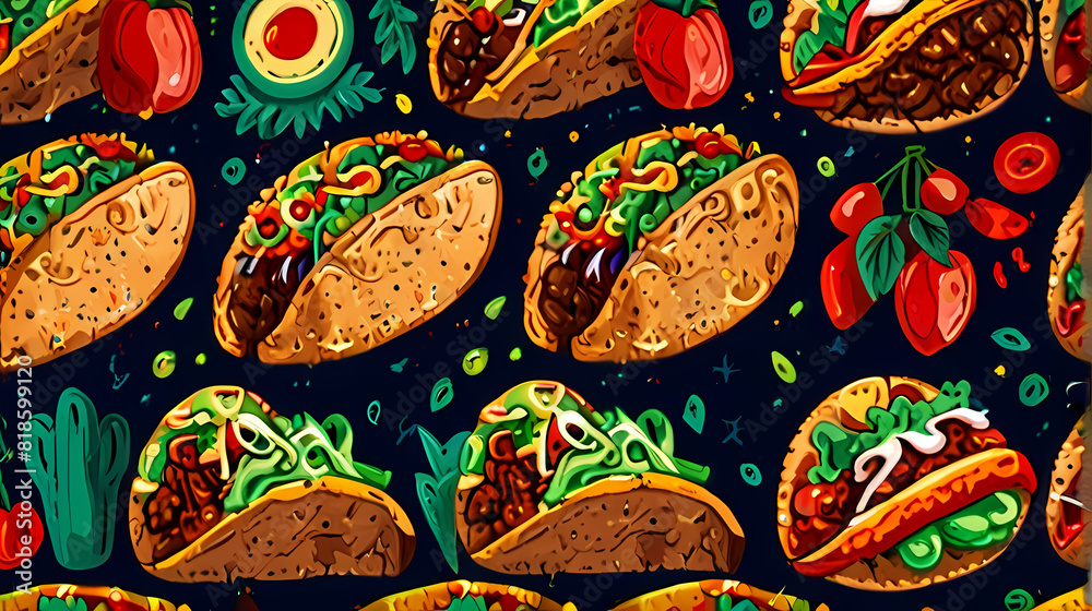 Typical Mexican Food - Tacos Illustration Background