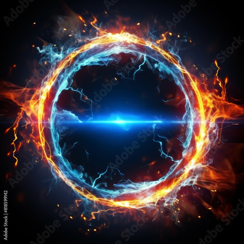 Blue and orange circular lightning on white background