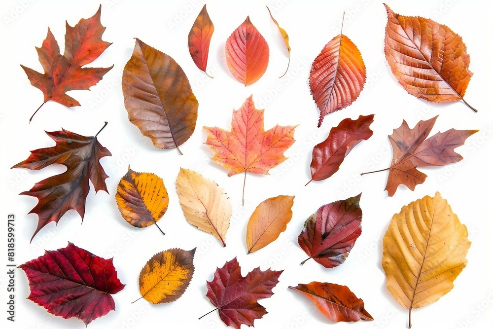 Fototapeta premium a group of different colored leaves on a white surface