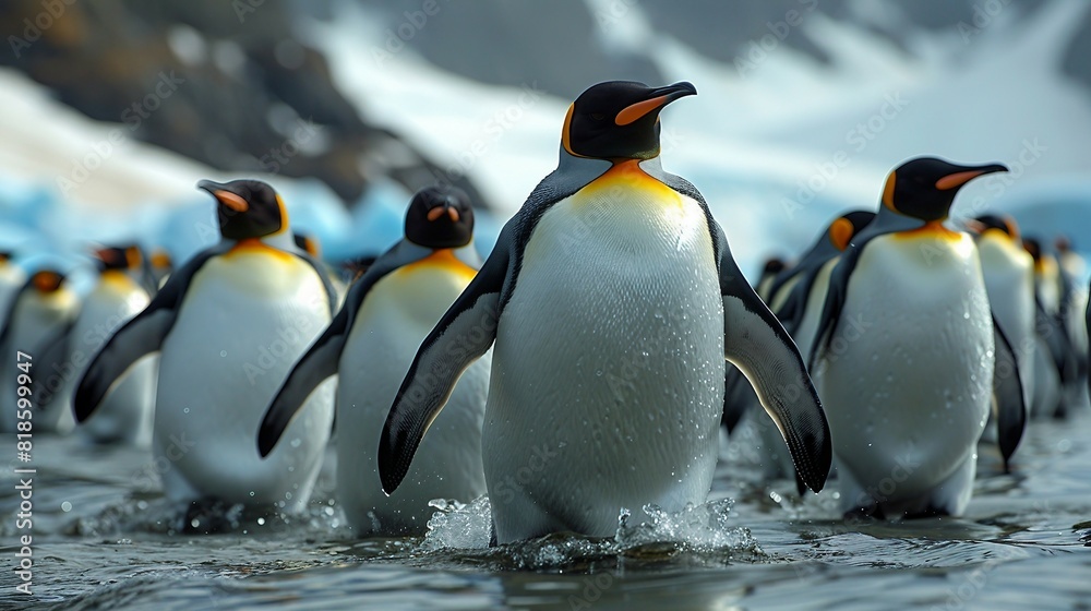Fototapeta premium a group of penguins standing in the water