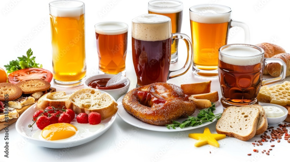 bavarians breakfast and beers, isolated on white background bavarians breakfast and beers, isolated on white background