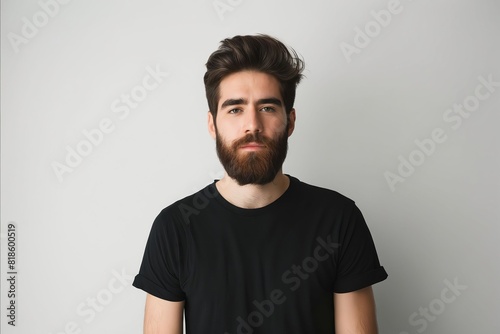 A man with a beard and a black t - shirt. photo