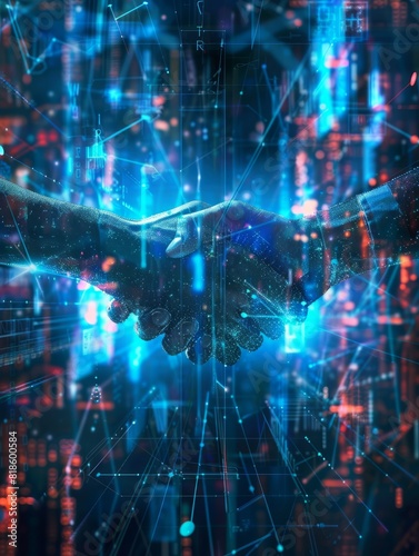 Digital handshake on blue technology background. Business partnership concept. © Business Pics