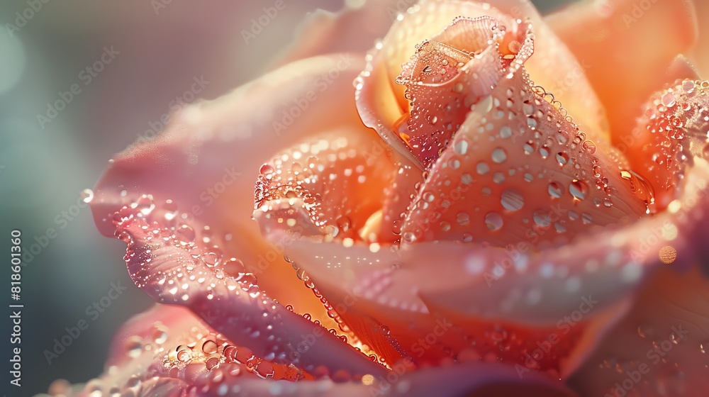 Close-up shot of a dew-covered rose petal Close-up shot of a dew-covered rose petal