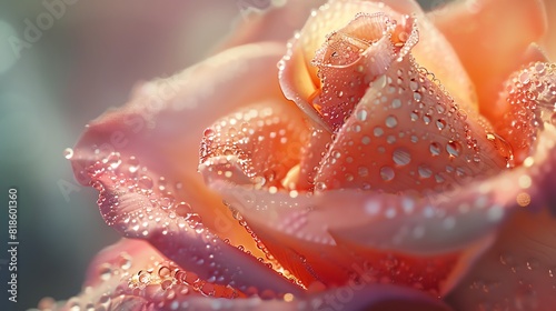Close-up shot of a dew-covered rose petal