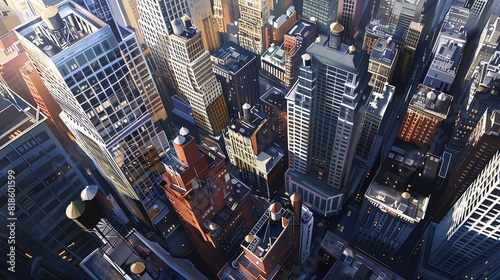 High-angle view of bustling cityscape photo