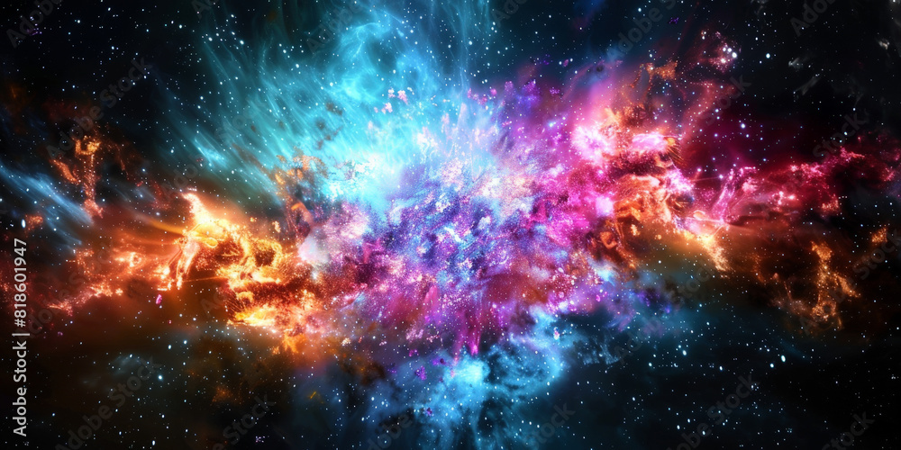 Fototapeta premium exploding nebula on dark background, Galaxy with nebula and stars in space. colorful space nebula 