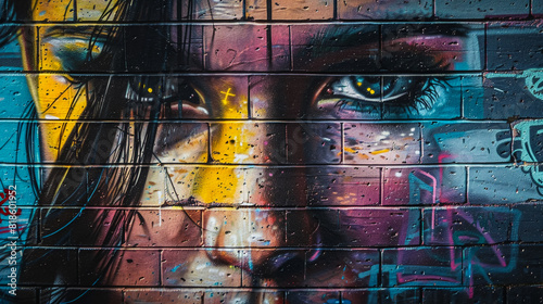 Graffiti Portrait of a Woman on a Brick Wall photo