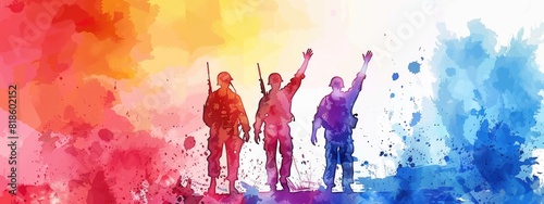 American army day celebration Group of army in watercolor style photo