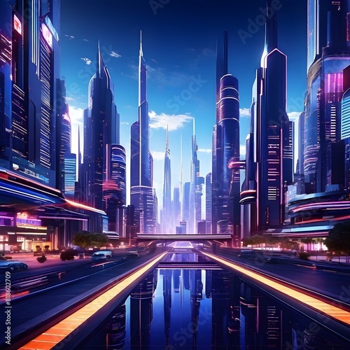 futuristic cityscape with buildings and streets mirroring in perfect symmetry