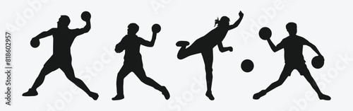 Dodgeball players silhouette. isolated on white background. Vector illustration.