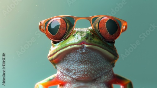 frog wearing sunglasses on a solid color background