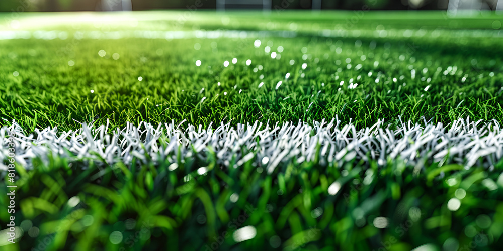 Soccer Field with green grass sport theme, a white line of soccer field sport theme.