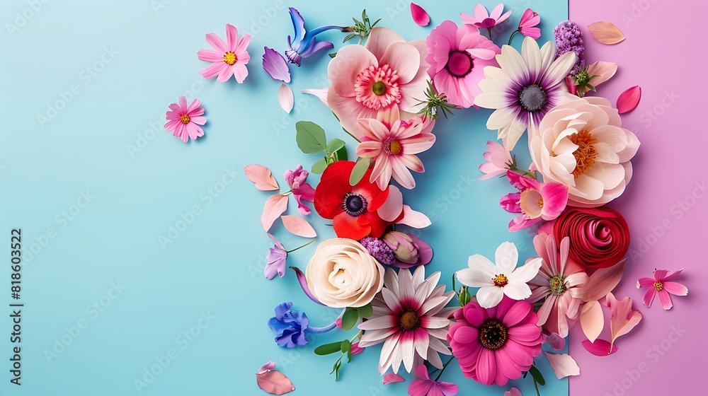 Alphabet flower concept with Q letters on colorful background