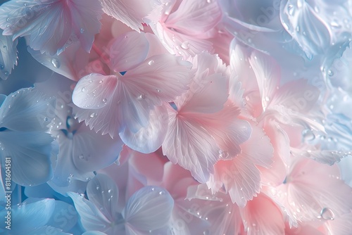 Pale pink and blue hydrangea flowers and petals. Spring floral background. Nature. 