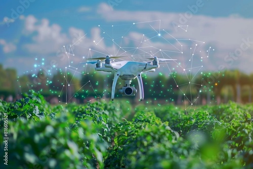 Precision farming with high tech drones and isometric sensors, using vector technology for efficient water management and innovative fertilizing in vegetable gardens