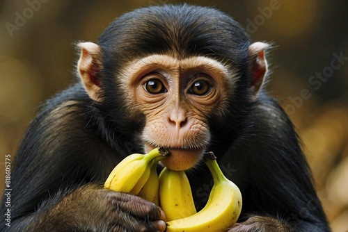 Chimp with its bananas  photo