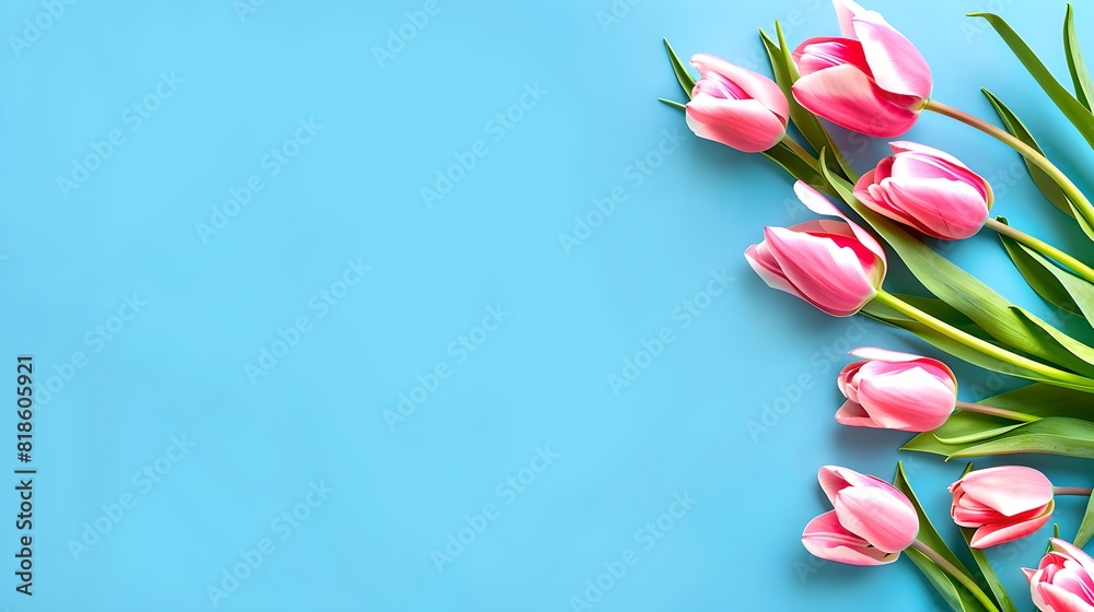 Elegant Pink Tulips on a Serene Blue Background, Ideal for Spring Themes. Floral Stock Image for Design and Marketing. Simplicity Meets Elegance. AI Elegant Pink Tulips on a Serene Blue Background, Ideal for Spring Themes. Floral Stock Image for Design and Marketing. Simplicity Meets Elegance. AI