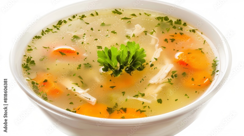 chicken soup, isolated on white background