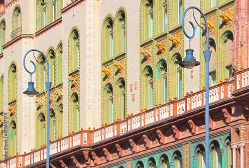 Picturesque facade of a building in Art Nouveau style, Hungary, Budapest.