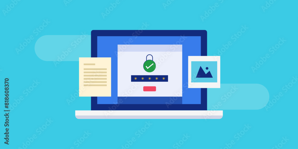 Online storage security with encrypted data protection, access to digital document with password login, cyber technology vector illustration. Online storage security with encrypted data protection, access to digital document with password login, cyber technology vector illustration.