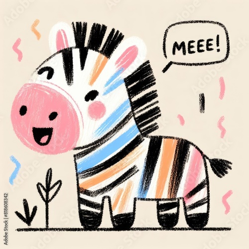Child Drawing a Cute and Adorable Zebra