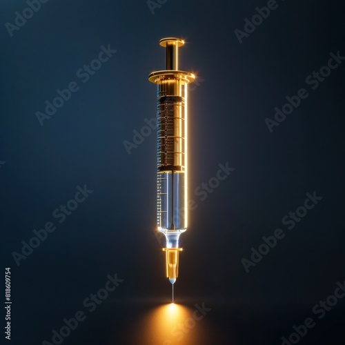 Futuristic Golden Syringe with Luminescent Fluid A Beacon of Advanced Medical Treatment photo