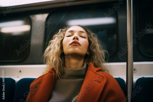Woman with eyes closed relaxing in subway train © alisaaa