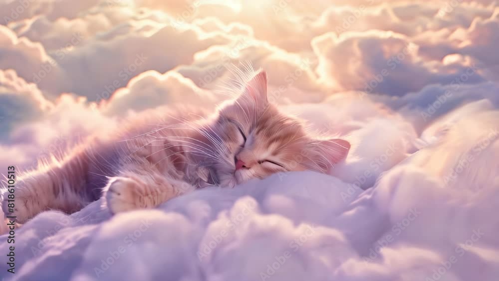 Cute baby cat sleeping on the clouds