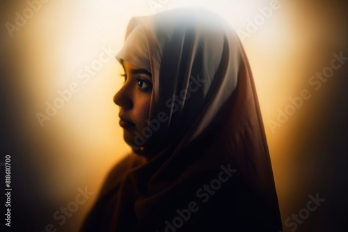 woman with hijab stuck in shadow