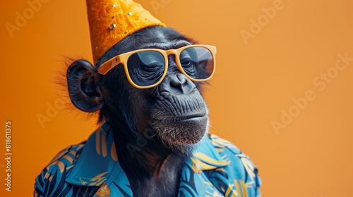 Glamorous Ape in Fashionable Outfit on Bright Background for Advertisement Generative AI photo