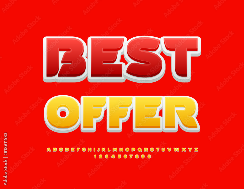 Vector promo poster Best Offer. Bright cool Font. Trendy Alphabet Letters and Numbers set. Vector promo poster Best Offer. Bright cool Font. Trendy Alphabet Letters and Numbers set.