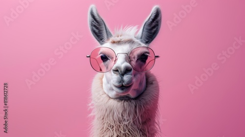 Fun Llama in Trendy Shades on Pastel Background for Commercial Use Generative AI