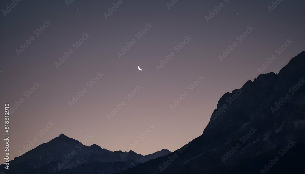 A mountain silhouette with a crescent moon hanging upscaled_5