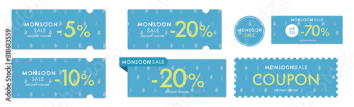 雨季のセールに使える爽やかな雨模様のクーポンベクターアイコンセット2