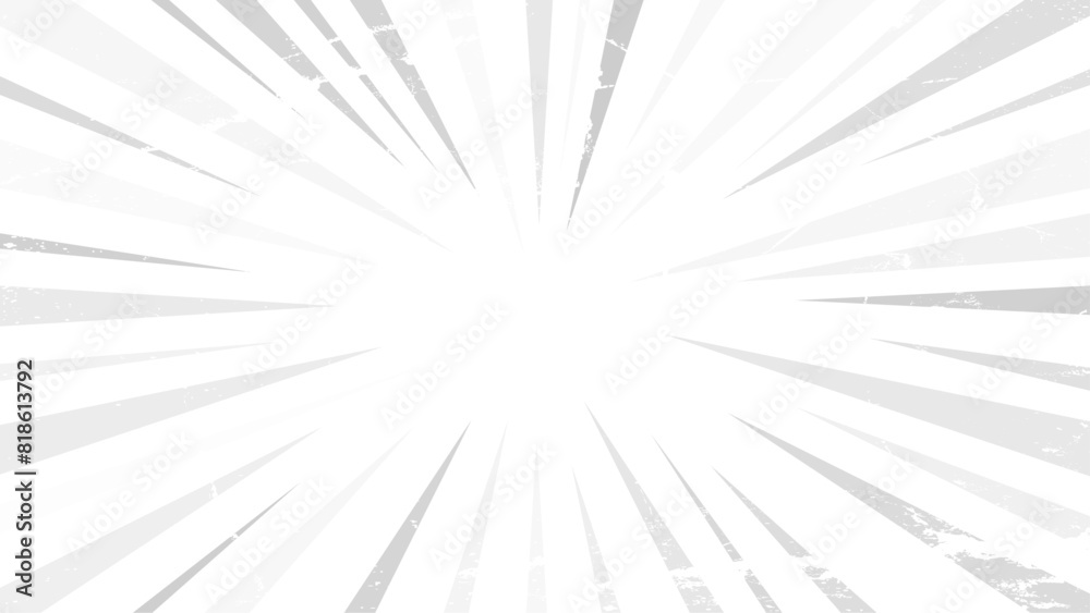 Radial light white and gray with grunge effect abstract sunburst background.