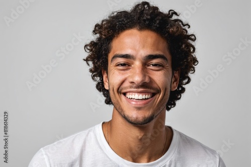 portrait of Young Brazilian man isolated on white background laughing