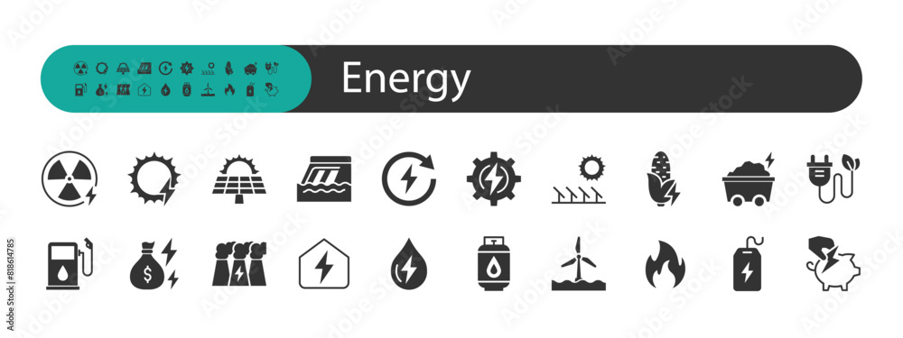 set of energy resource icons, power, green energy set of energy resource icons, power, green energy